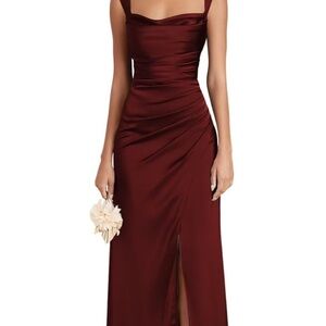 Amazon Satin Midi Dress in Rich Burgundy
